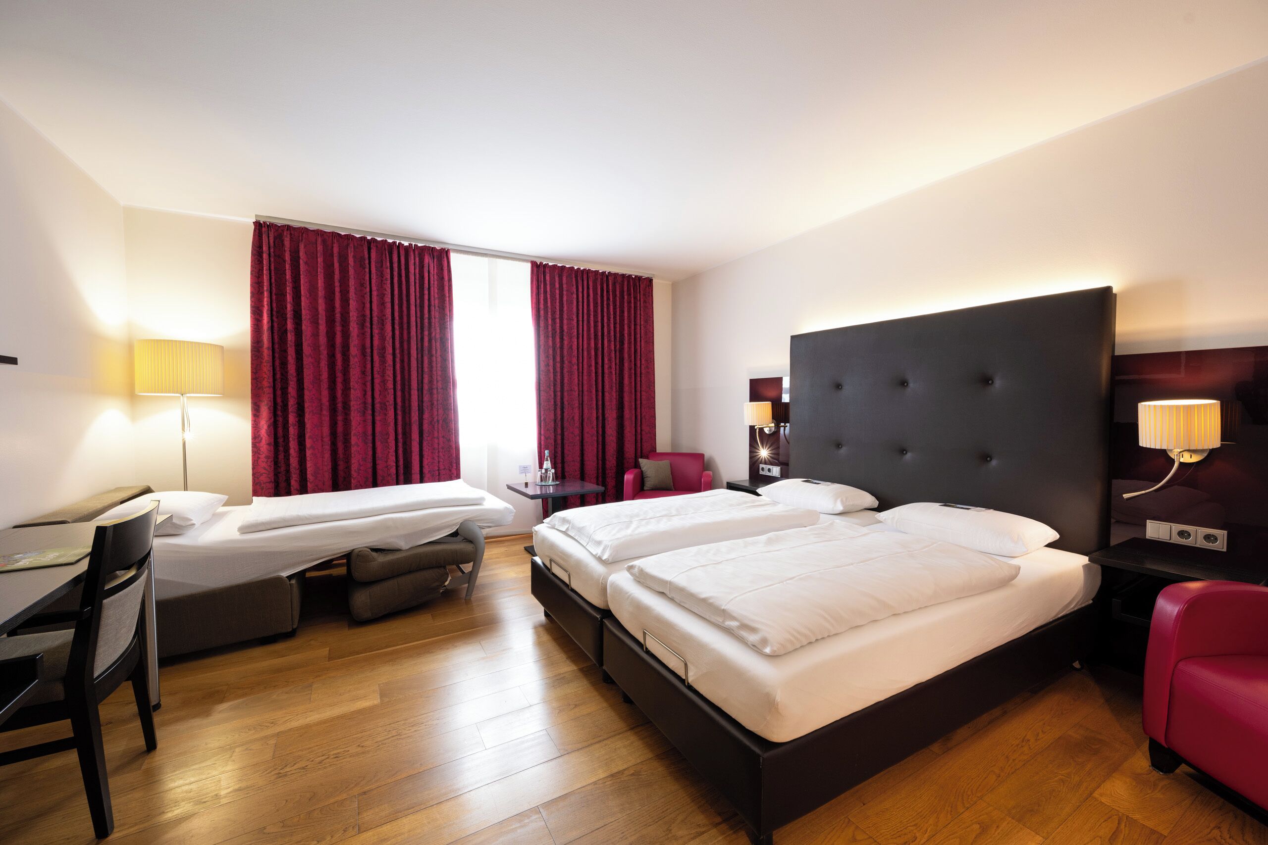 comfort triple room, garden area | in-room safe, free wifi, bed sheets, wheelchair access