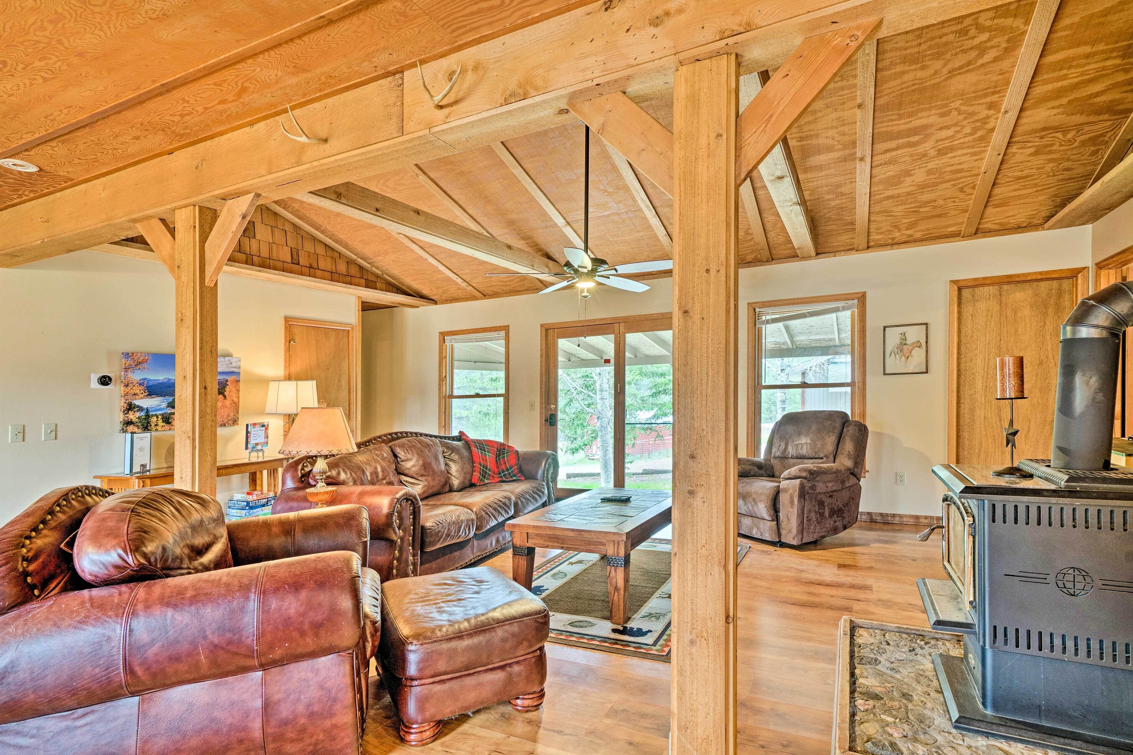 TV, fireplace, books