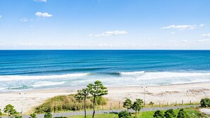 A beach with clear blue water, a sandy shore, and some trees in the foreground. - Yangyang Eight (Yangyang)