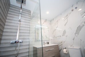 Regadera, secadora de cabello, toallas 