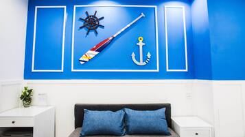 Minibar, desk, laptop workspace, iron/ironing board