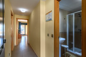 Bathtub, hair dryer, bidet, towels