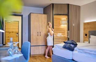 Comfort Double Room, Sauna | Hypo-allergenic bedding, minibar, in-room safe, individually decorated
