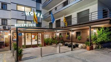 Welcome to our hotel, where a beautiful entrance sets the tone for a memorable stay.