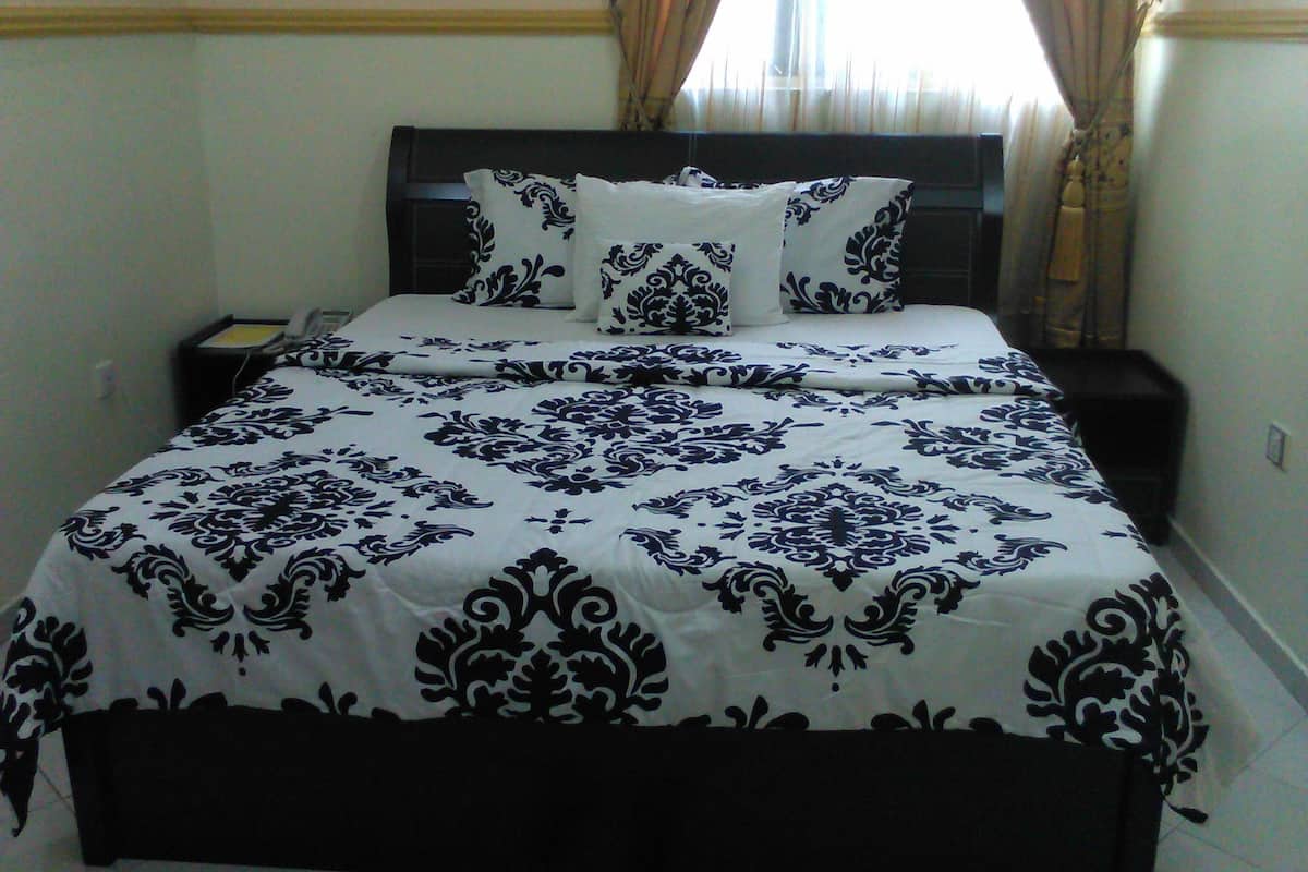 Desk, laptop workspace, free WiFi, bed sheets