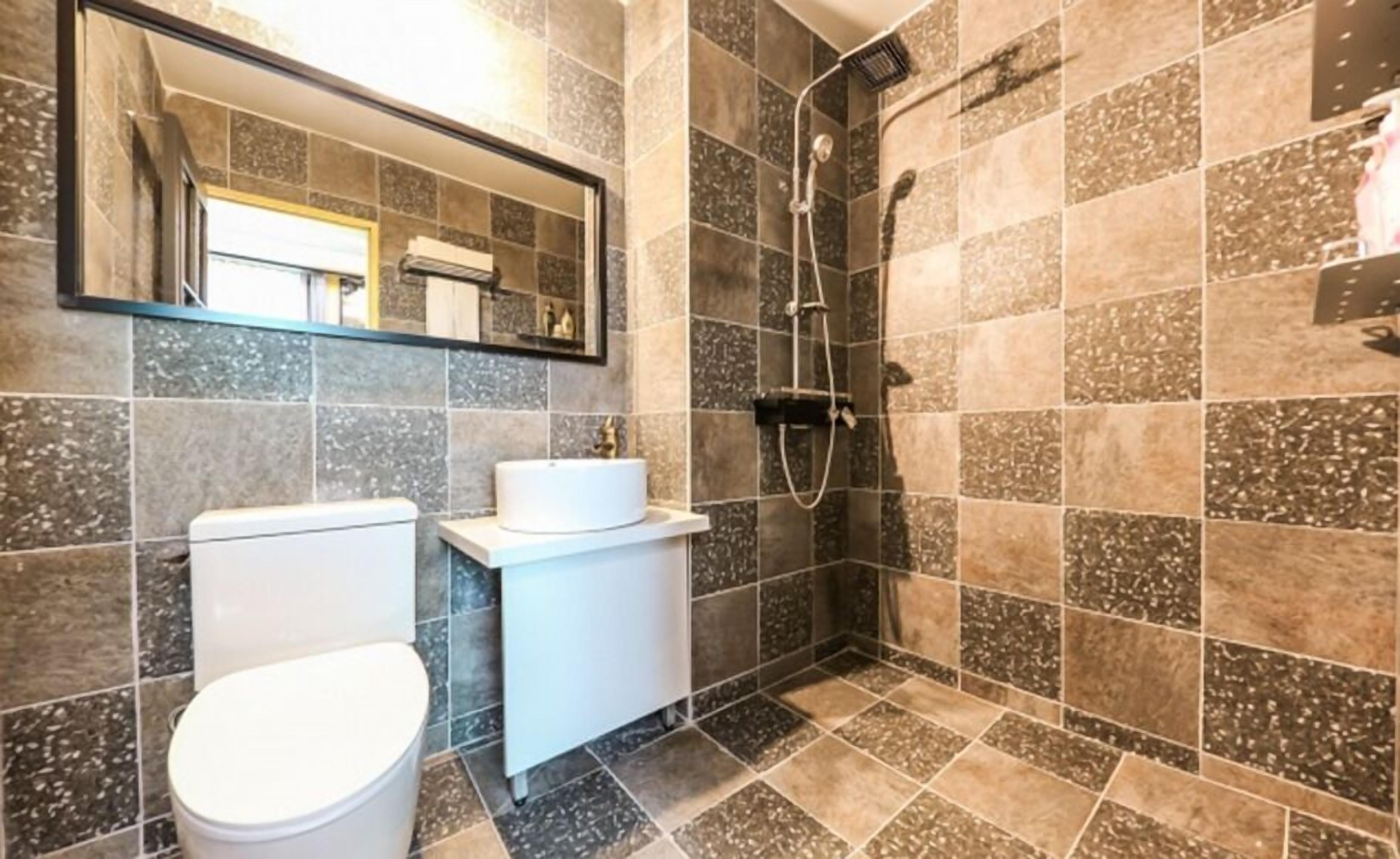 shower, hair dryer, bathrobes, slippers