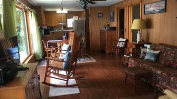 Smart TV, DVD player, books, video library