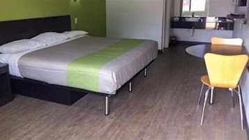 Desk, laptop workspace, free WiFi, bed sheets