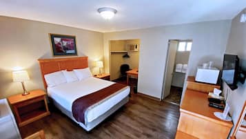 Desk, blackout drapes, iron/ironing board, free WiFi
