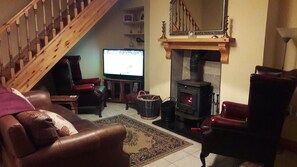 TV, DVD player, books, video library