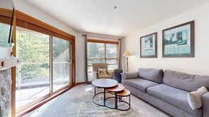 TV, fireplace - Aspens #332 2-Bedroom Ski in Ski out, sleeps 6, Free Wifi (Whistler)