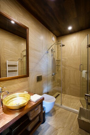 Deluxe King Room | Bathroom | Shower, free toiletries, hair dryer, bathrobes