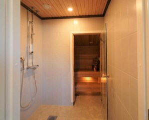 Superior-Apartment | Badezimmer | Dusche, Haartrockner, Handtücher, Seife
