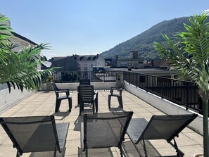 Apartment, Ensuite, Mountain View (Le Soleil Avec terrasse) | Terrace/patio - Appart Soleil T6 140m2 proche Sanctuaire (Lourdes)