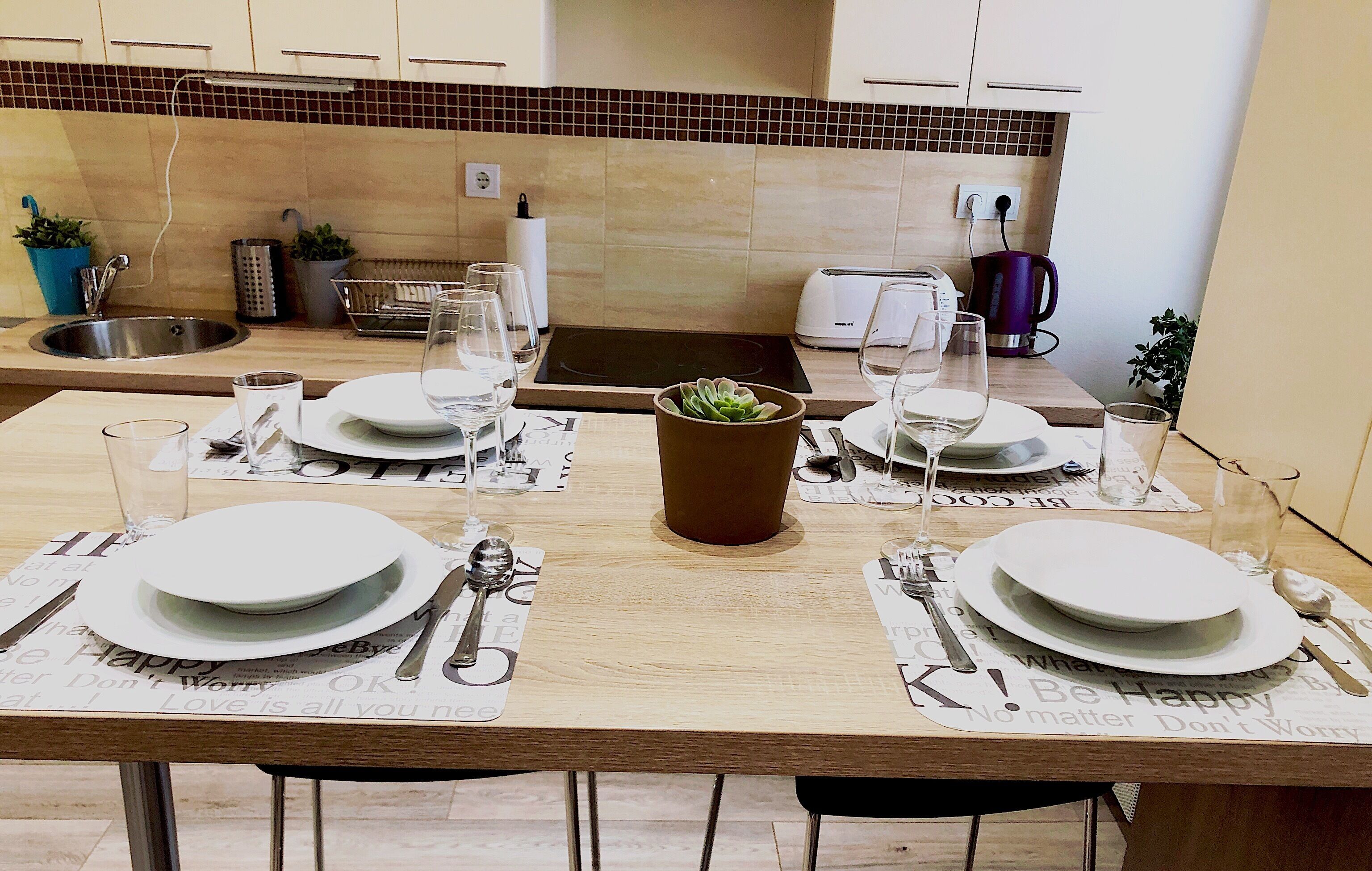 Fridge, oven, stovetop, electric kettle