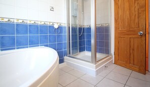 Combined shower/bathtub, free toiletries, hair dryer