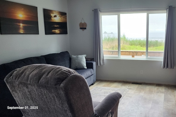 view from kitchen into living room
