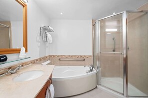 Bañera, secador de pelo, shampoo, papel higiénico