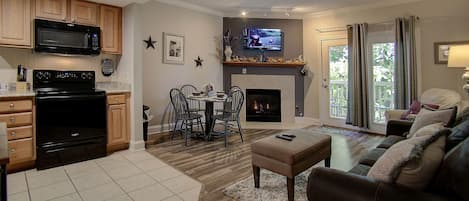 TV, fireplace