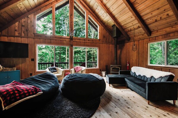 Televisión y chimenea 