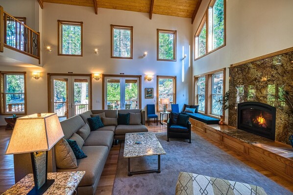 Televisión, chimenea y reproductor de DVD 