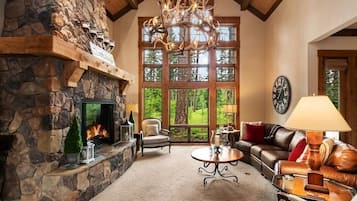 Smart TV, fireplace, video games, DVD player
