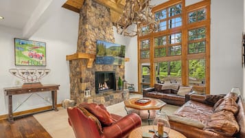 Smart TV, fireplace, video games, DVD player