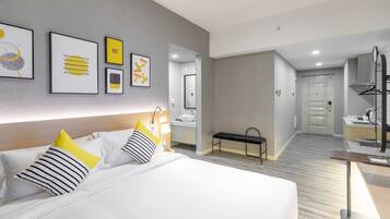 Memory-foam beds, minibar, desk, blackout curtains