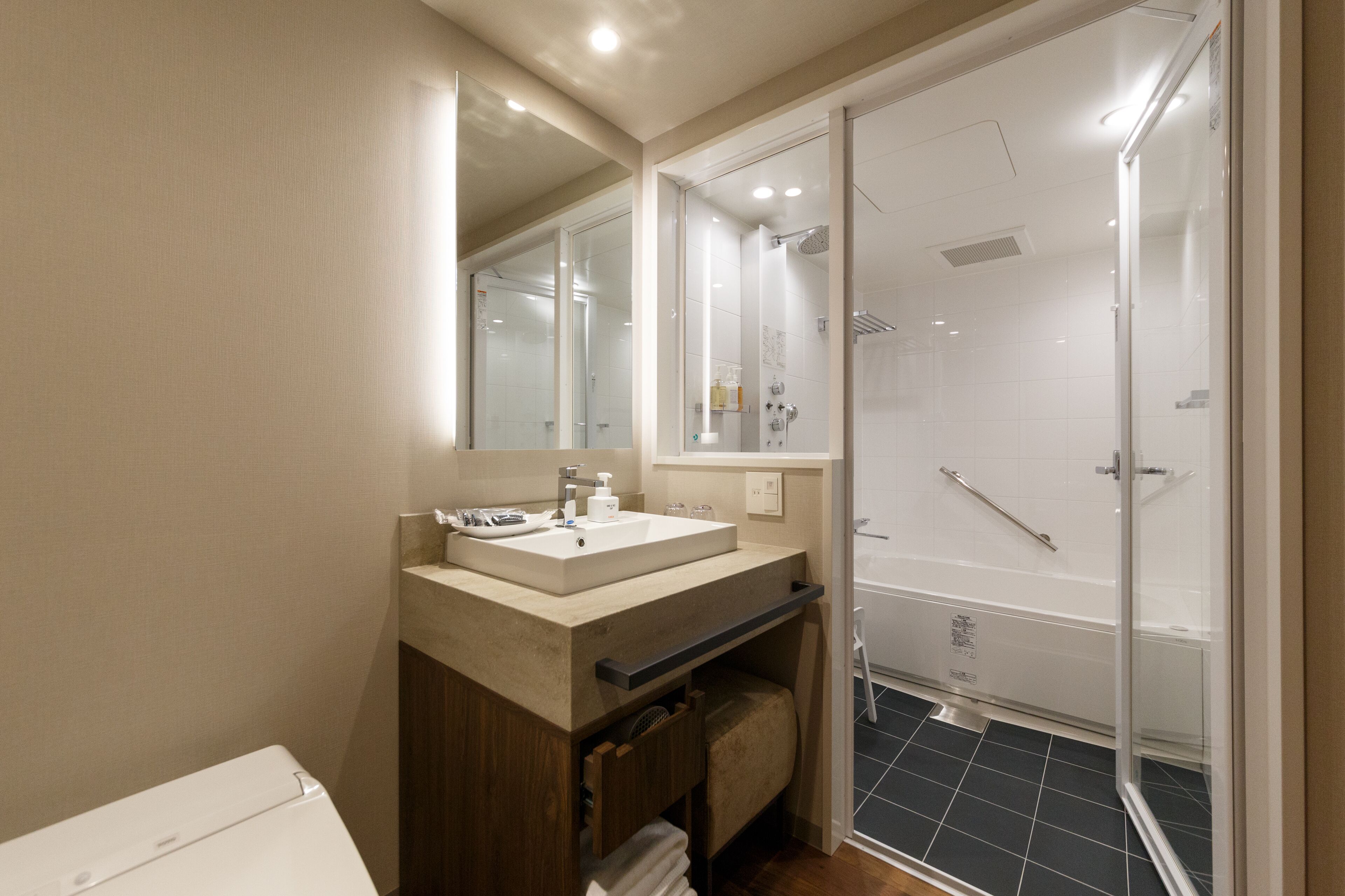 free toiletries, hair dryer, slippers, bidet