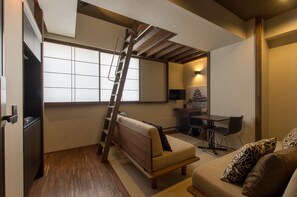 Tanuki Studio Apartment L3 | Living area | Flat-screen TV, heated floors - Tanuki Luxury Apartments (Nozawaonsen)