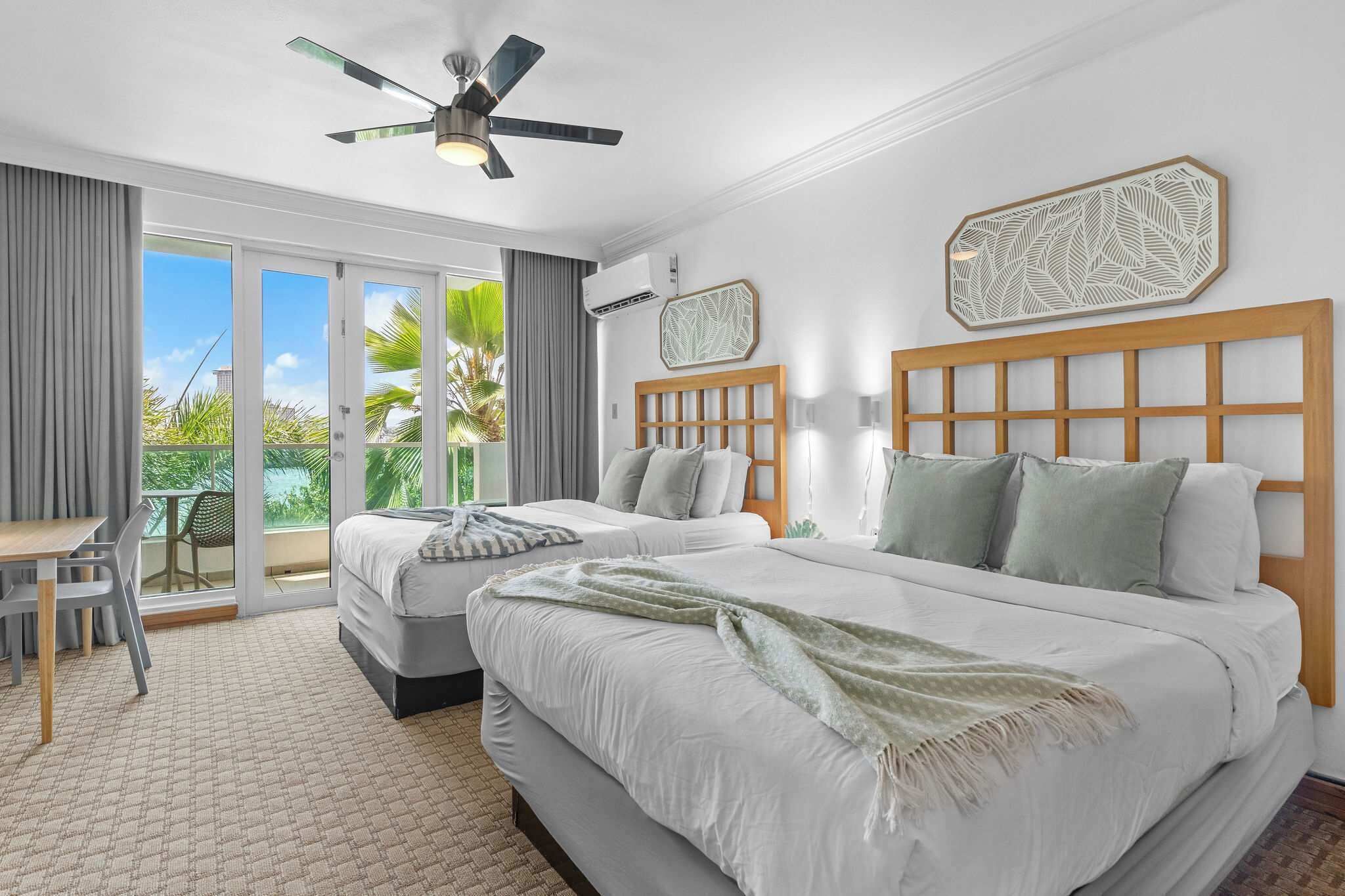 Desk, blackout drapes, iron/ironing board, travel crib