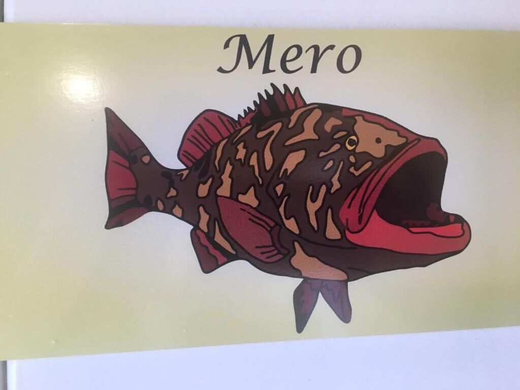 A fish illustration with the word "Mero" above it.