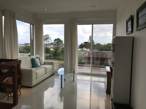 Televisión, chimenea, libros y estéreo