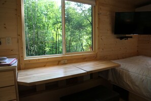 1 bedroom, desk, iron/ironing board, bed sheets