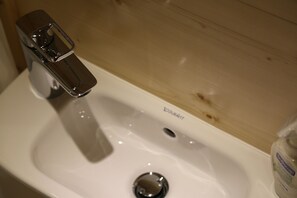 Shower, towels, soap, toilet paper