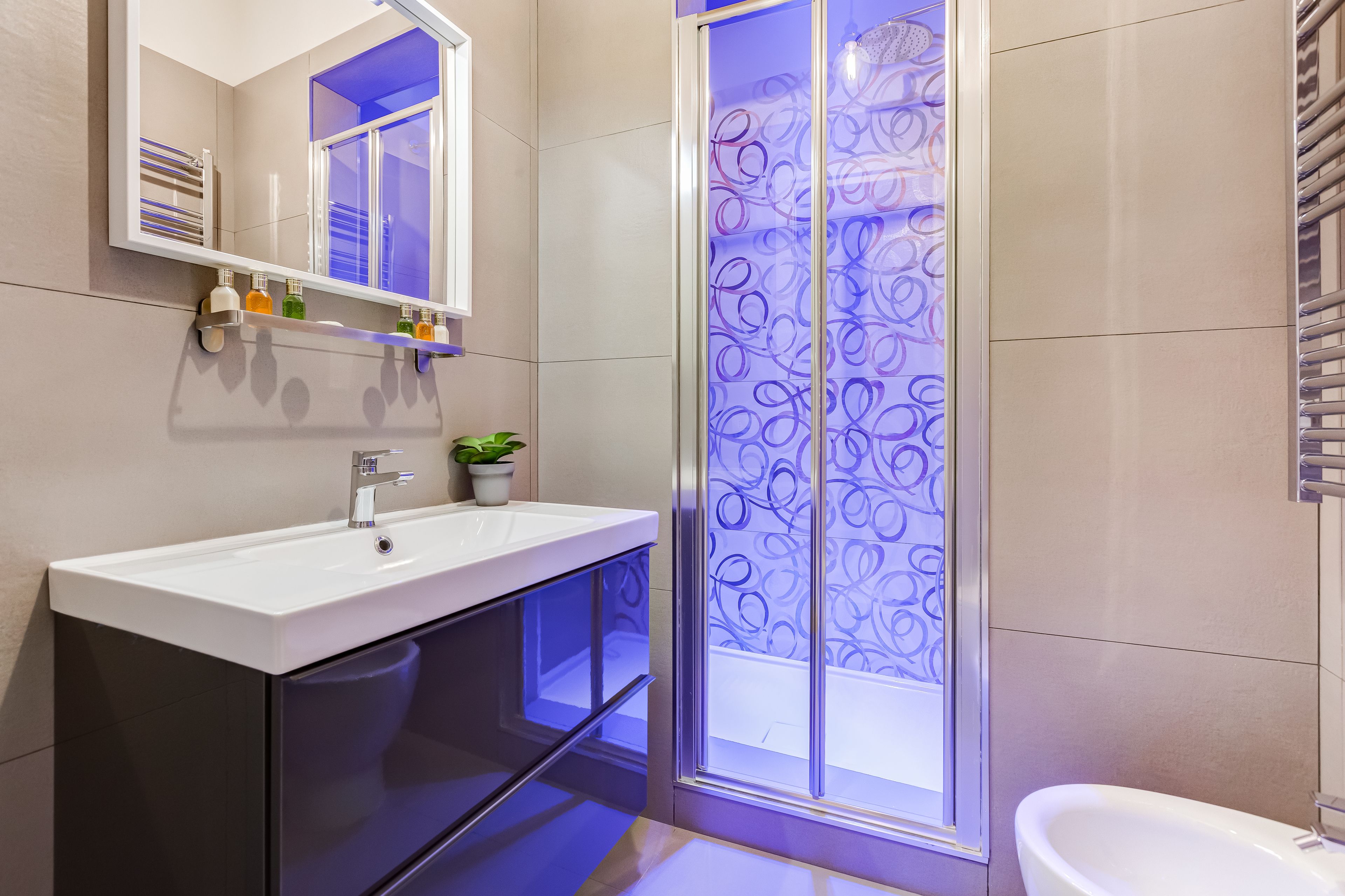 Shower, rainfall showerhead, hair dryer, bidet