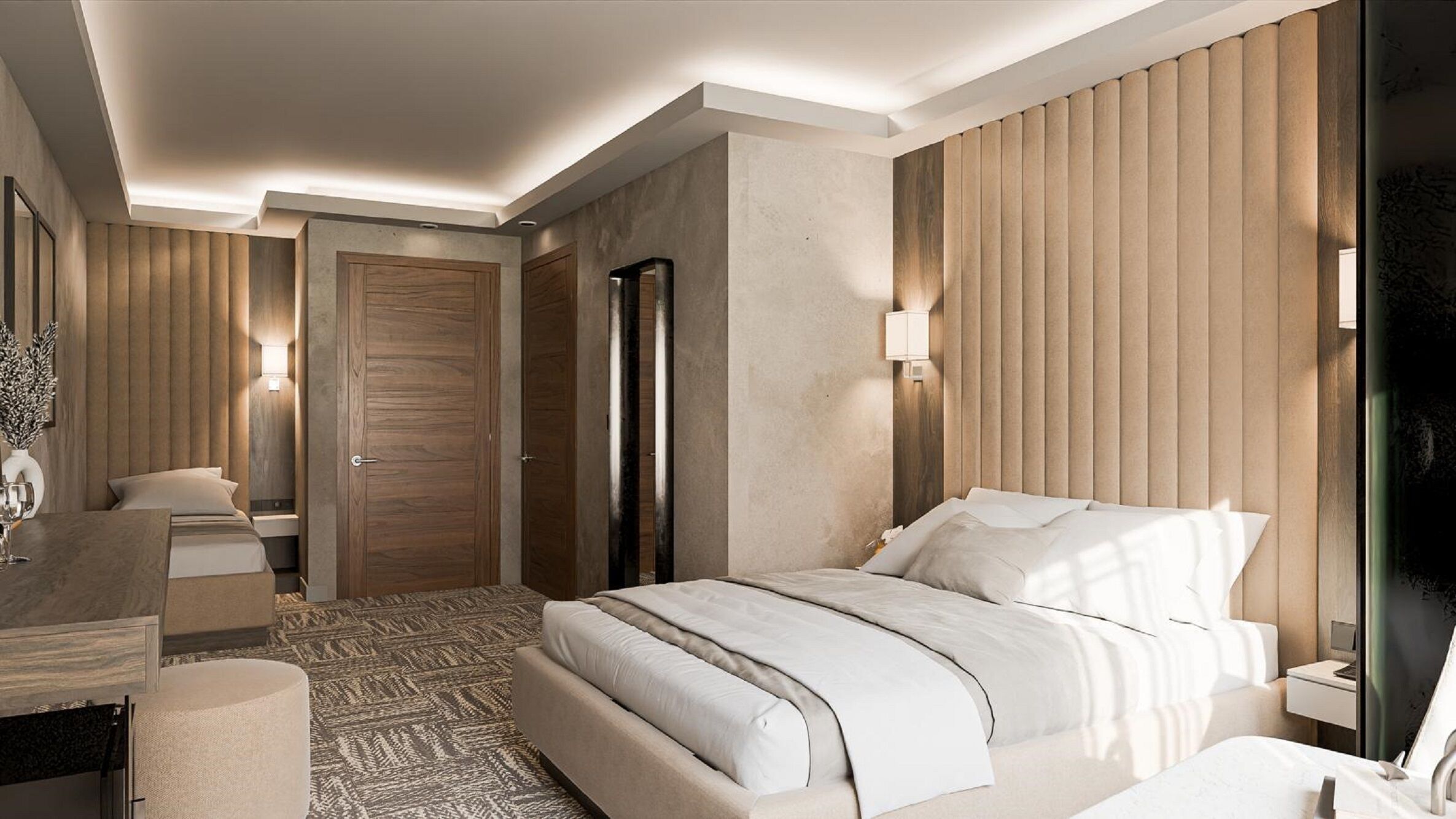 Habitación triple de diseño | Sábanas italianas Frette y ropa de cama de alta calidad