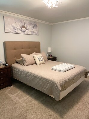 1 bedroom, desk, iron/ironing board, travel crib