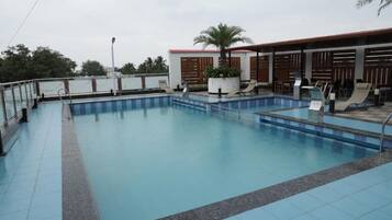 A rooftop pool
