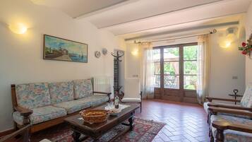 TV, caminetto, tavolo da calcetto, libri