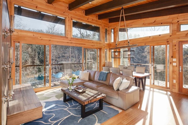 Smart TV, fireplace, DVD player, stereo