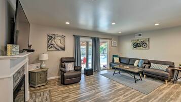 TV, fireplace, printers