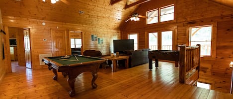 TV, fireplace, DVD player, table football