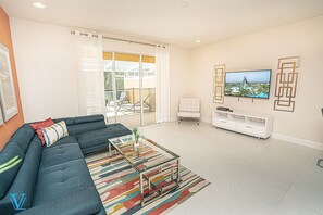 Flat-screen TV, DVD player, stereo