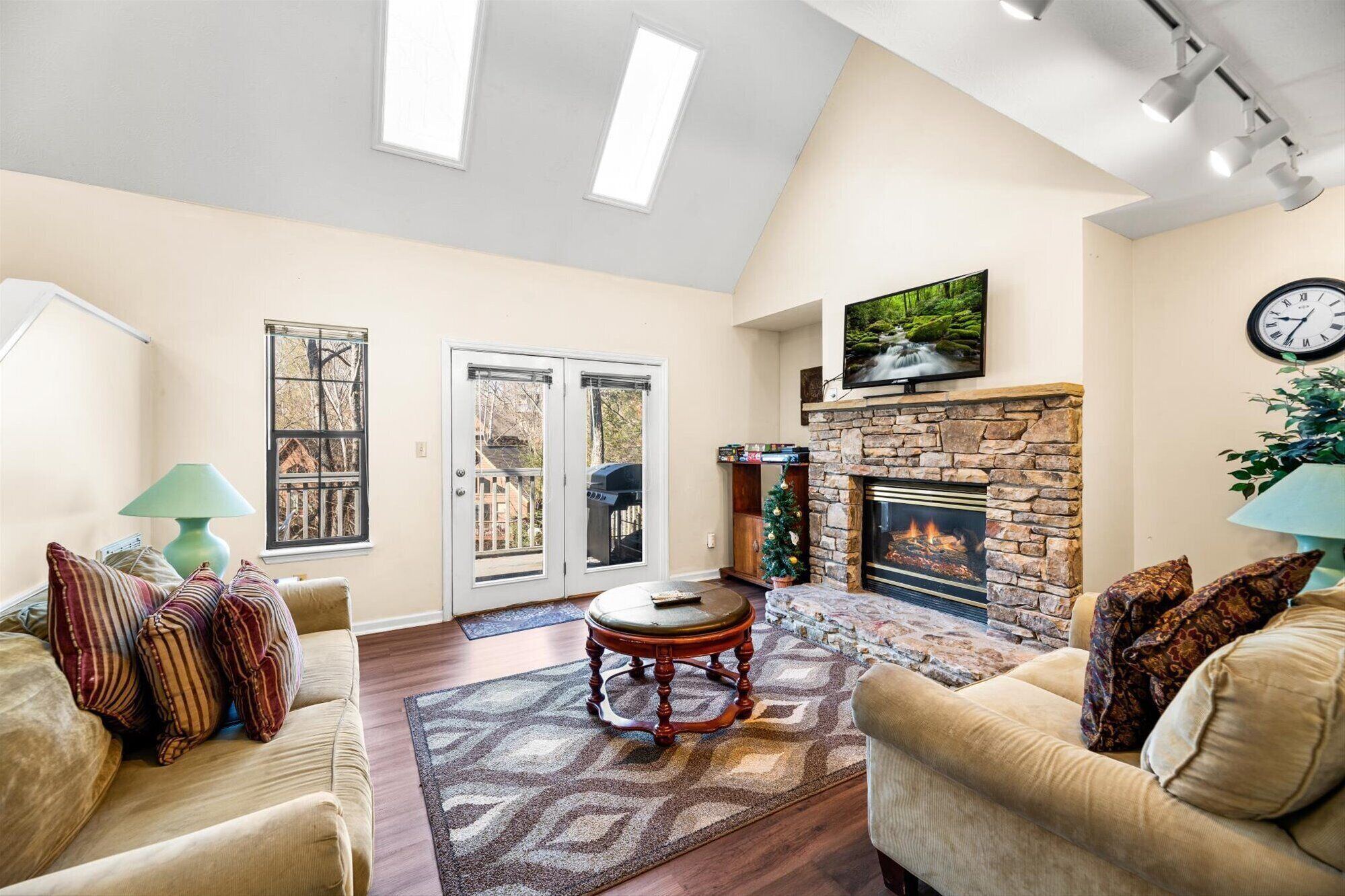 TV, fireplace