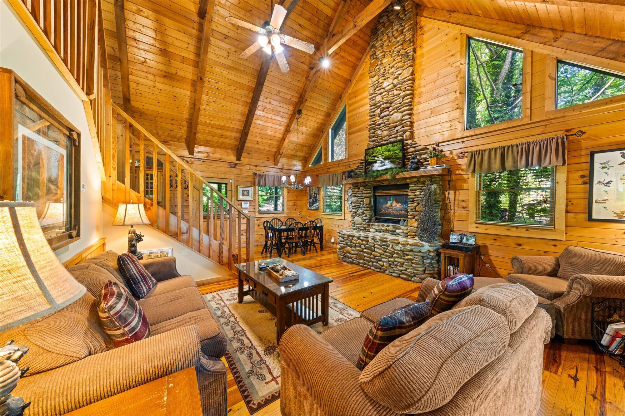 TV a schermo piatto, caminetto