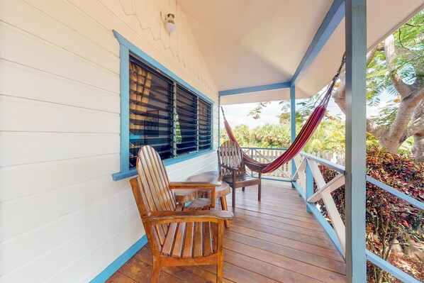 Terrace/patio - Cabana with a porch, hammock, & view of the pool & grilling area (Hopkins)