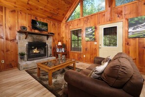 Flat-screen TV, fireplace, books - River Rendezvous (Pigeon Forge)