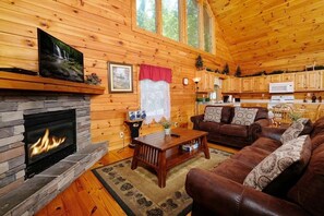 TV de tela plana, lareira