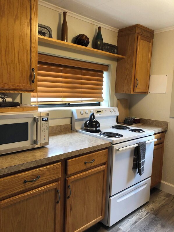 Fridge, microwave, oven, coffee/tea maker